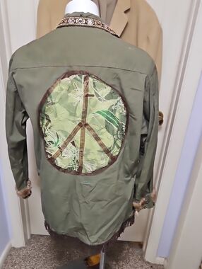 Embellished Olive Authentic Vintage Army Men's Jacket with Peace Sign And Mink3